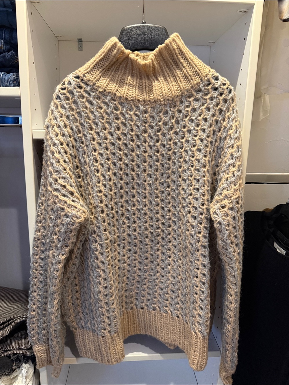 Reiss Cream Open-Stitch Turtleneck Sweater